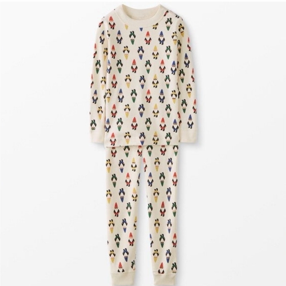 Hanna Andersson Cream Tan Holiday Rainbow Gnomes Long Pajama Set 140 / US 10 NWT